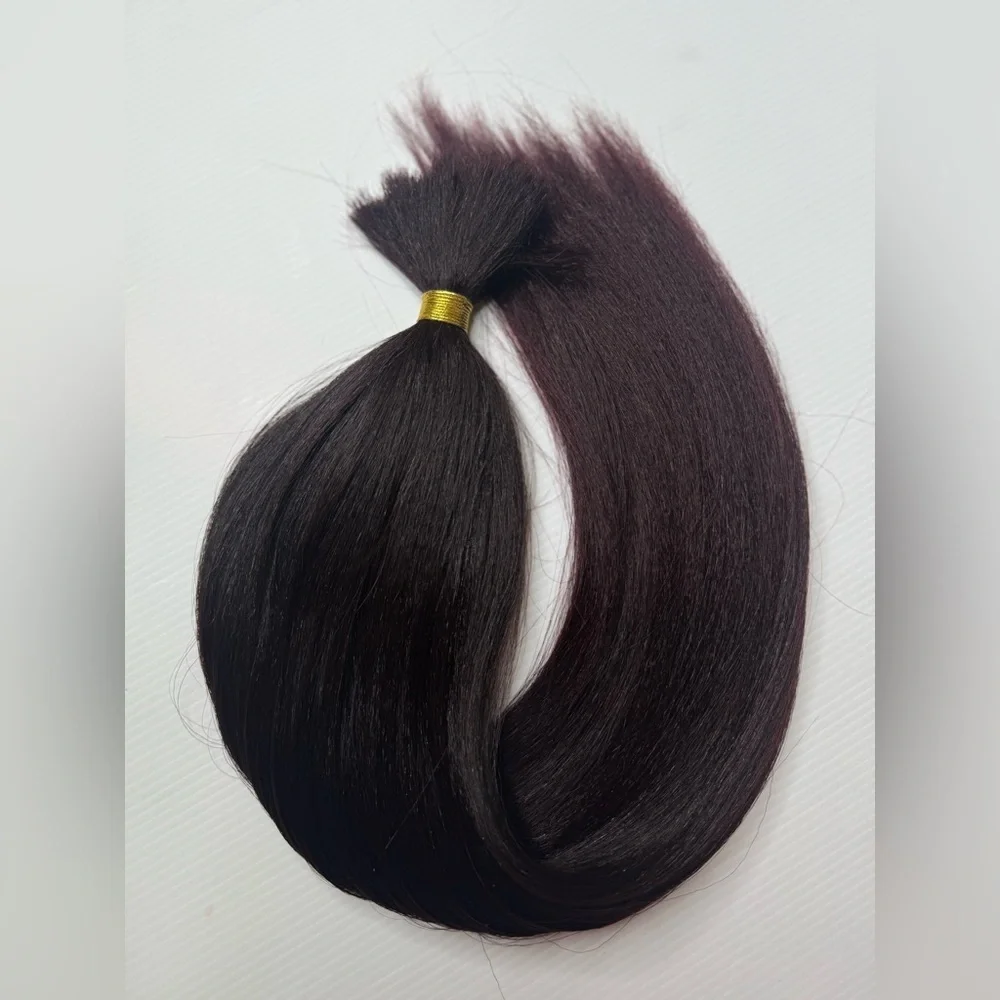 Zury 100% Human Hair Micro Yaki Bulk  Hair Extension 24” – T Black Balayage wine